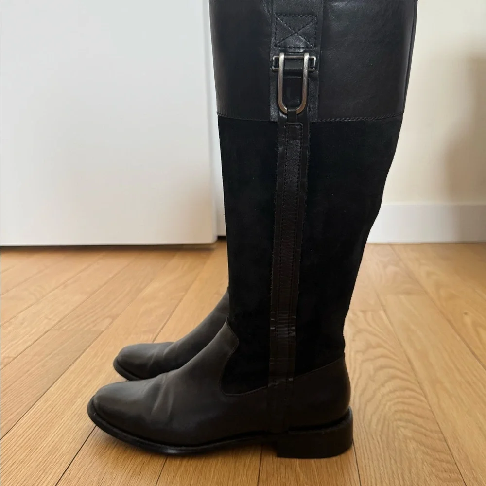 Classic Tall Black Leather and Suede Riding Boots